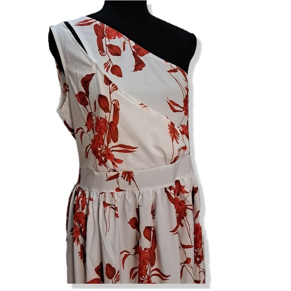 Asymmetrical One Shoulder Floral Red/White Maxi Dress Large - Picture 2 of 8